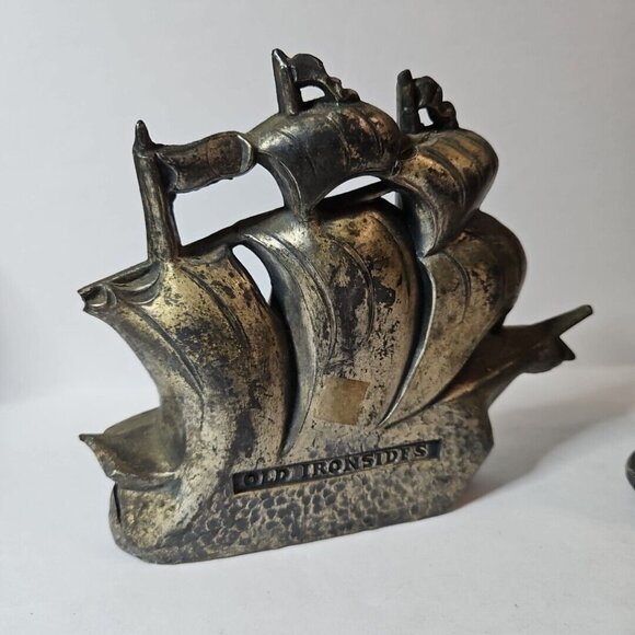Old Ironsides Constitution 3 Mast Metal Bookends Set Of 2  1 Lb 8 Oz Each - Picture 9 of 16